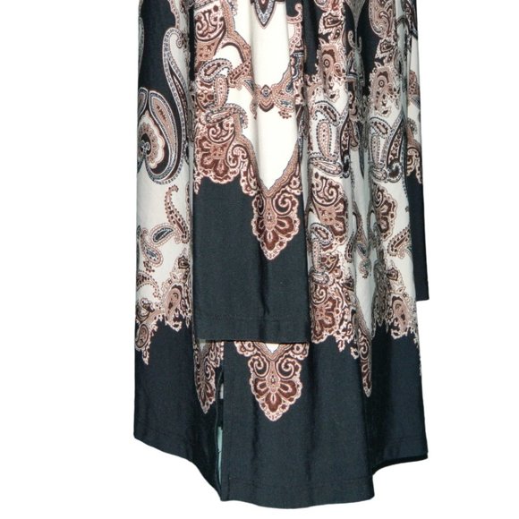 2 for/$30 CLEO Paisley Pattern V-Neck Long Tunic Taupe Black Cream Size Larges - Picture 9 of 10